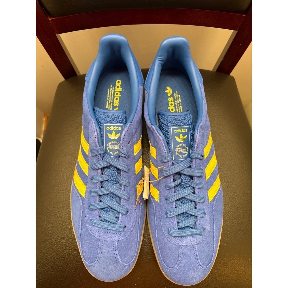 New Adidas Gazelle Indoor Blue Yellow Gum Sole Men's Size 13 Sneakers JQ2691